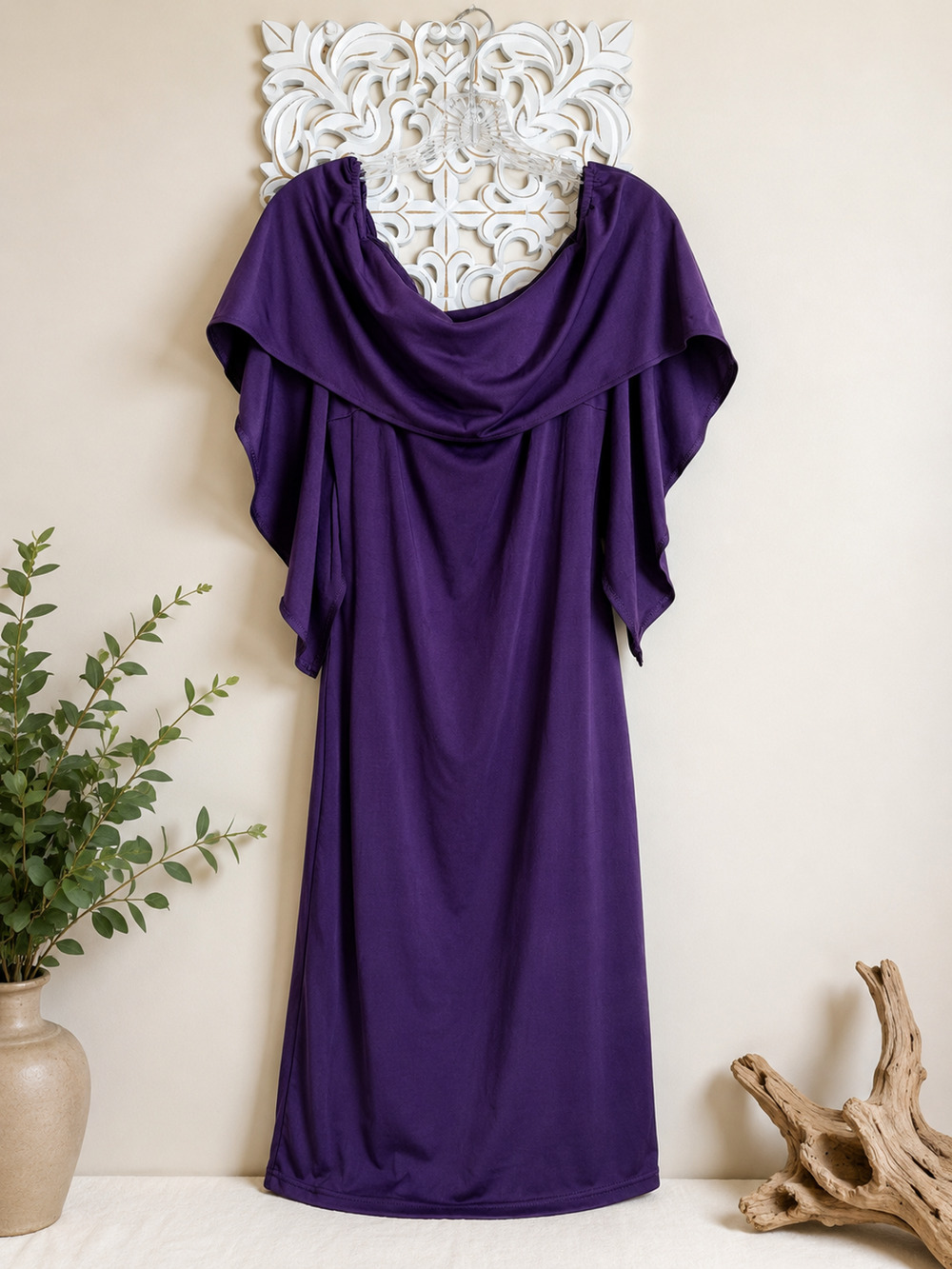 Grace Karin Purple Cape Sleeve Cocktail Sheath Dress Women's size Large Stretch